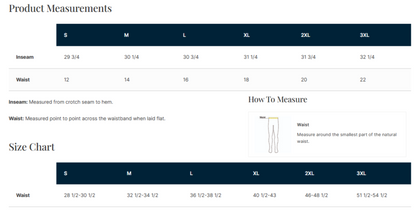 Size chart for clothing with measurements in inches and centimeters.